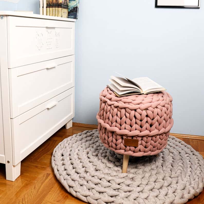 Knitted pouf, chunky knit pouffe, round knit pouf knit, knitted pouf poof, ottoman pouf poof, big knit pouffe Curated Gifts for Her