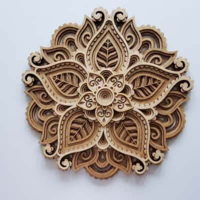 Mandala, henna flower, Wood panel, Yoga gift for her