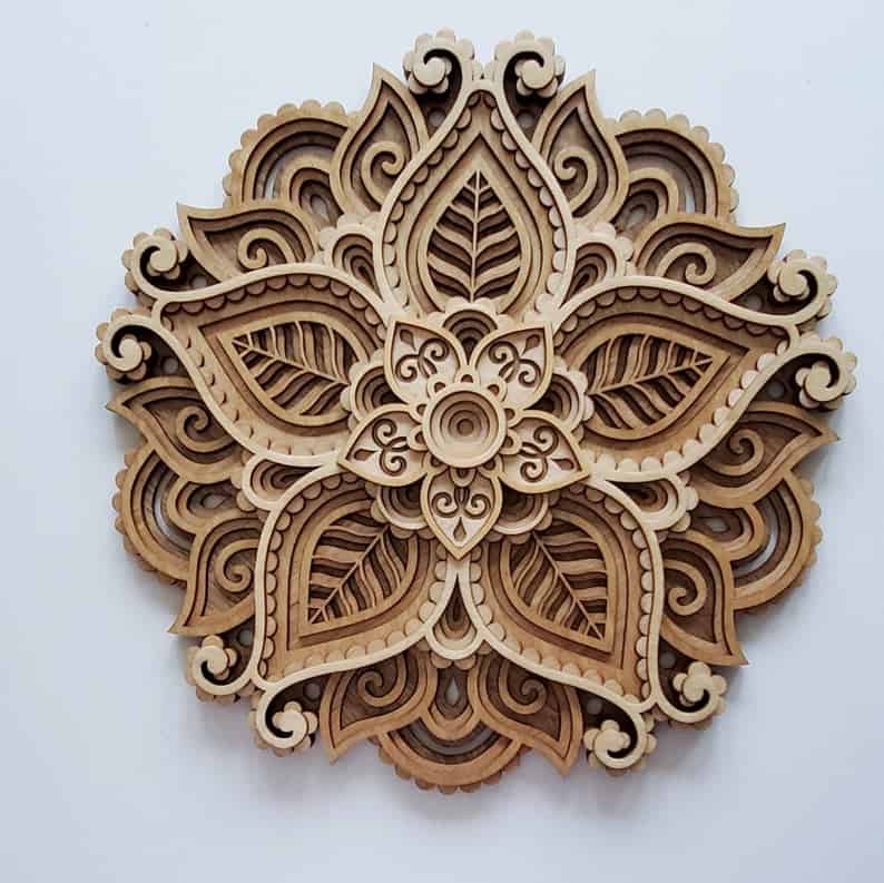 Mandala, henna flower, Wood panel, Yoga gift for her