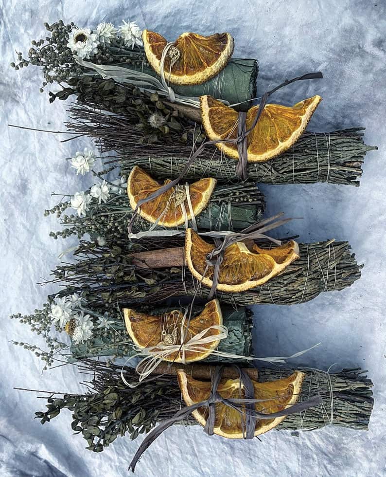 WINTER SMUDGE BUNDLE -Cedar Smudge Stick- Creosote-Dried Orange- Protection Smudge-Housewarming