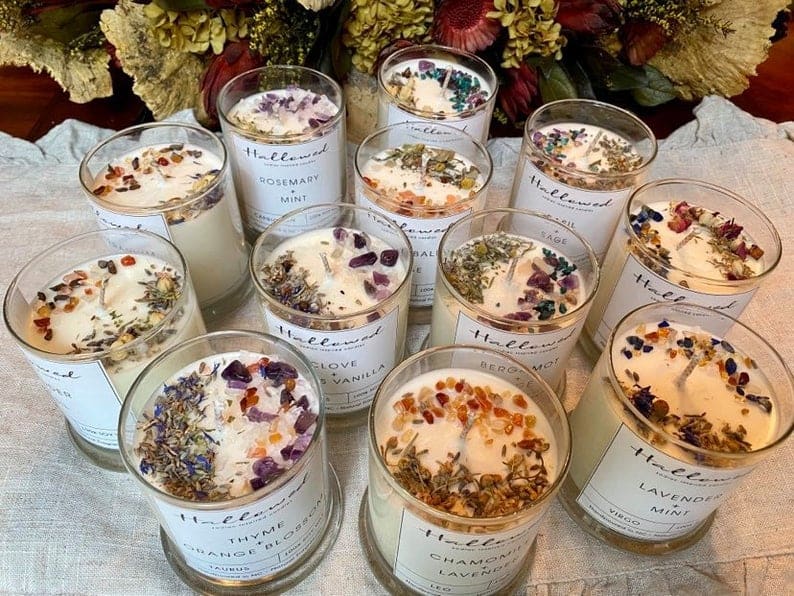 Zodiac Inspired Naturally Fragranced Soy Candles with Natural Crystals