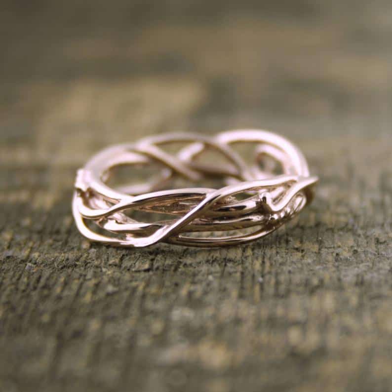 14Kt Rose Gold Elvin Flow Organic Whimsical Engagement Ring Wedding Band, organic band, twig rings, vine ring, goddess ring, branch ring