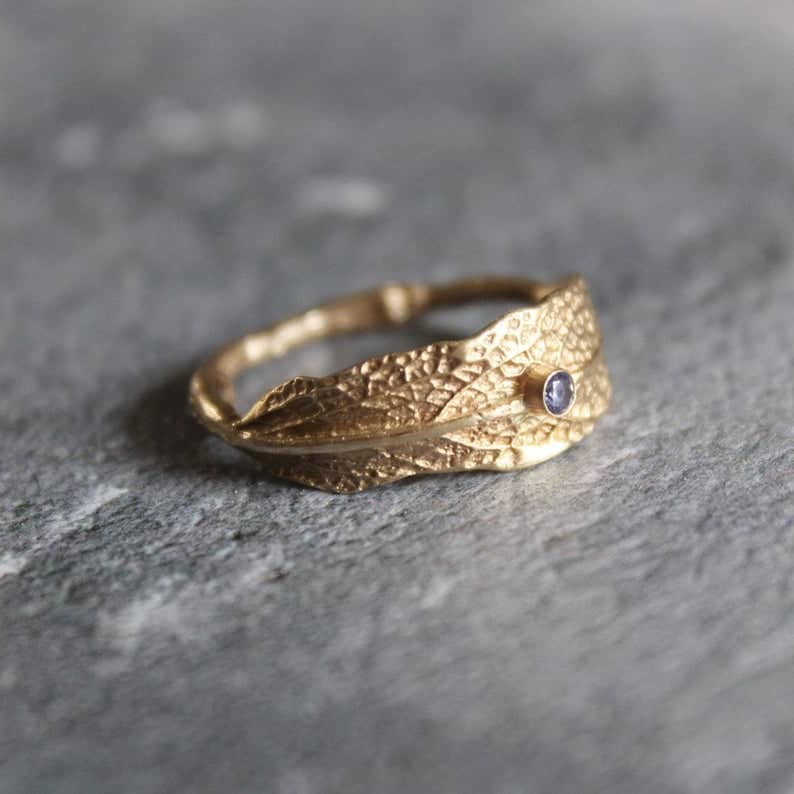 Nature Inspired Engagement Rings 14k solid gold topaz leaf ring , Alternative engagement ring, Nature leaf ring, Leaf Wedding ring ,Gift for girlfriend