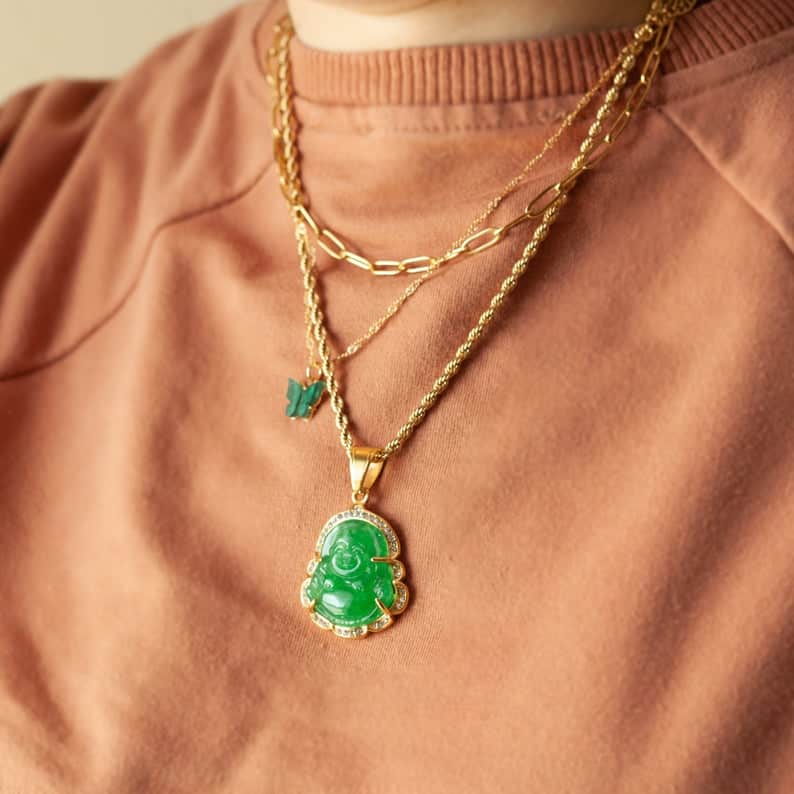 18K GOLD Buddha Necklace, Jade Buddha Necklace for Unisex