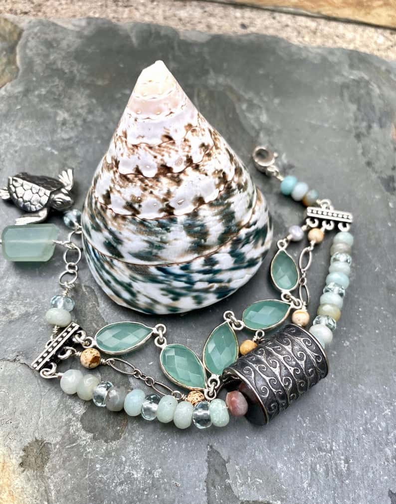 Anne Choi Bracelet; Ocean Wave Bracelet; Layered; Aquamarine; Muti Strand Gemstone; Turtle Bracelet