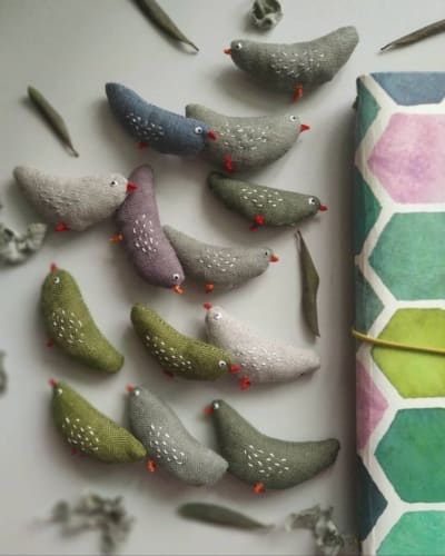 Boho Birds ornaments (green, blue, gray). A set of 10 birds. Christmas ornaments