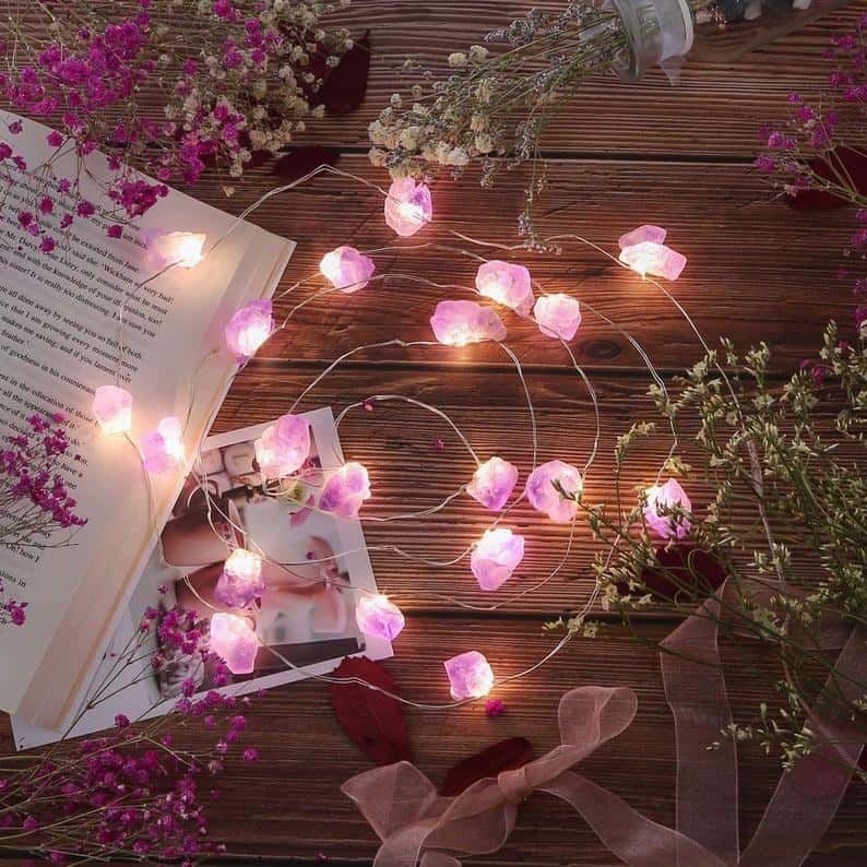 Christmas Decor- Natural AMETHYST Set of STRING LIGHTS - Indoor-Outdoor