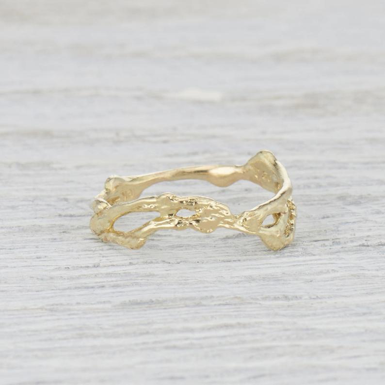 Branch Twig Wedding Band - Curved Double Twig Ring Vine Ring in Yellow Gold, White Gold, Rose Gold or Platinum