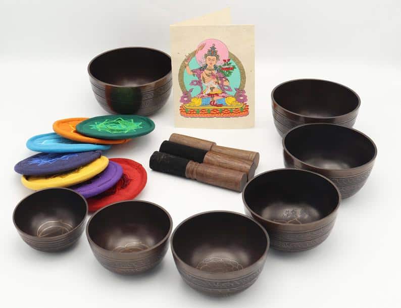 Brown Finished Chakra set singing bowl-set of 7 singing bowl -Chakra Healing singing bowl set from Nepal-Best for Healing and balance