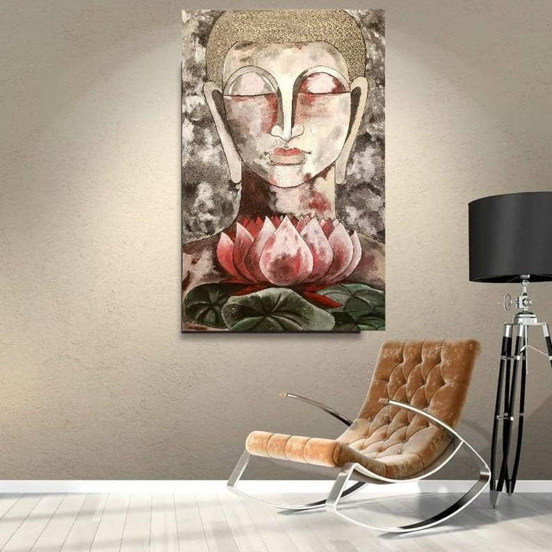 Calm Lotus Buddha, Original Buddha Painting, Heavy Textured Painting, Rustic Art, Interior Decor, Painting on Canvas, Indian God Painting