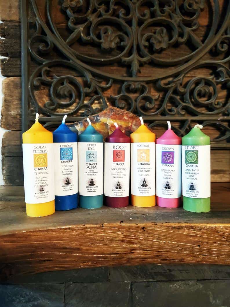 FUNK FREE Chakra SeT 7 BeeSwax Candles Hand-poured Non*Toxic Natural Blend UsA Made All Body Safe Ingredients