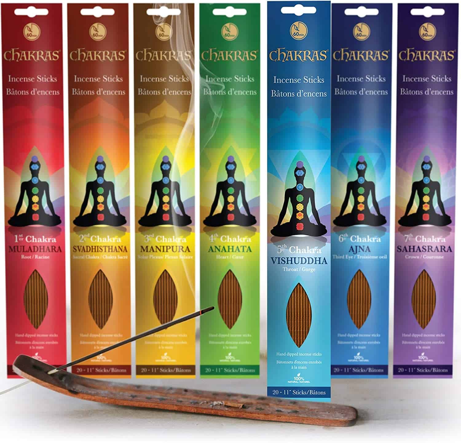 Chakras Incense Sticks, Perfect For Meditation, Reiki, Yoga, Relaxation, & Healing. Natural Hand Dipped Incense Variety Set, Cleanse & Purify Your Space.