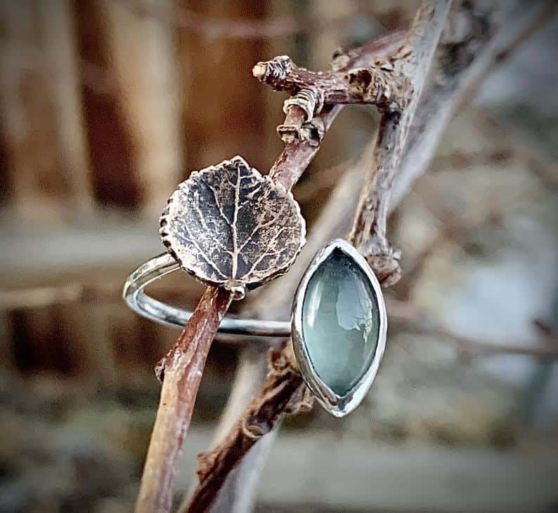 Colorado Aspen Leaf & Aquamarine Ring