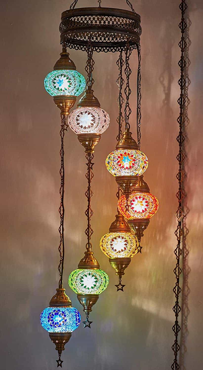 CopperBull (Choose from 12 Designs) Turkish Moroccan Mosaic Glass Chandelier Lights Hanging Ceiling Lamps-a