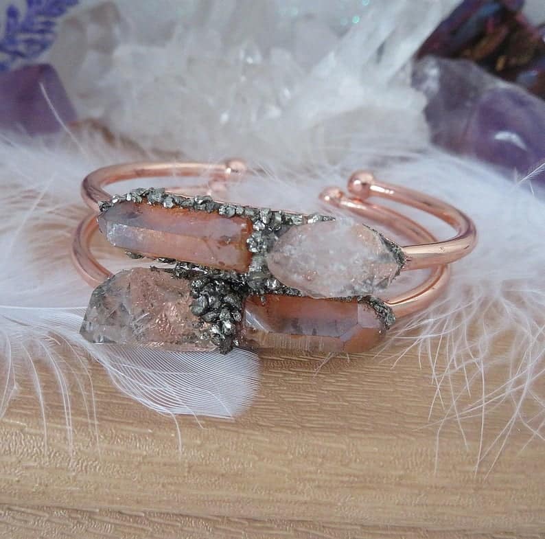 Crown Chakra, Raw stone bangle, Reiki Healing, Boho jewelry.