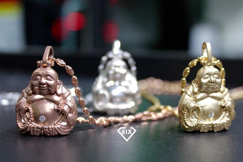 Custom 3D Laughing Happy Buddha Diamond Jewelry Meditation Spiritual Necklace Pendant YOga Jewelry