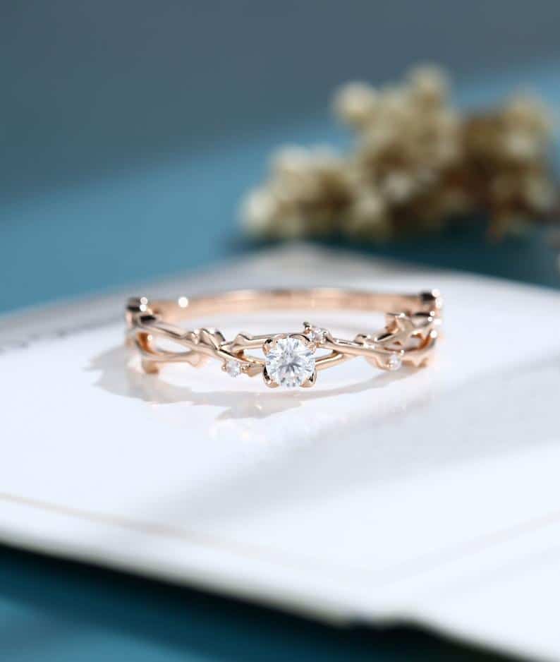 Dainty Branch wedding band Natural Inspired Woodland Jewelry rose gold wedding band vintage stacking matching Bridal Promise band