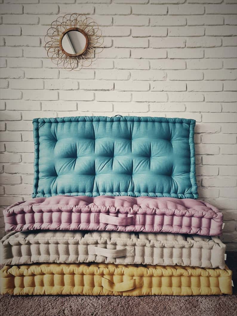 French mattress, floor cushion, quilted mattress, pillow, window seat, headrest, Quilted linen mattress gift ideas for men and women