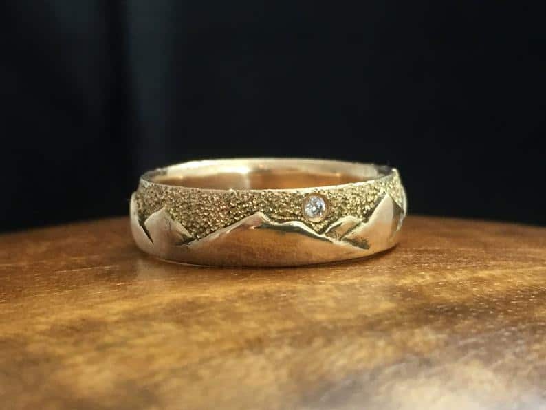 Gold Diamond Mountain Ring Mens Wedding Ring