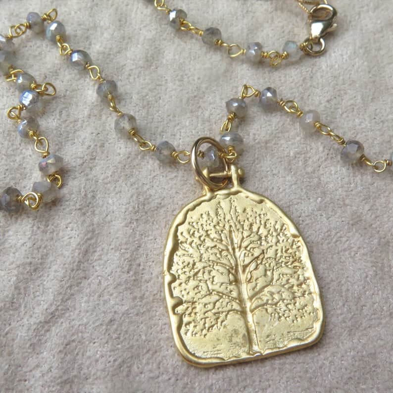 Gold Tree of Life Pendant, Family Tree Pendant, Tree of Life Necklace, Unique Gift for Mom or Grandmother
