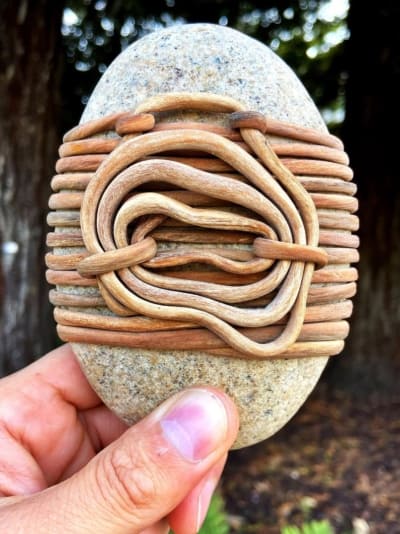 Unique Gifts for Men Growth Rings - XL, Zen Rock Wrap, Meditation Stone, Kelp Fiber Wrapped Rock
