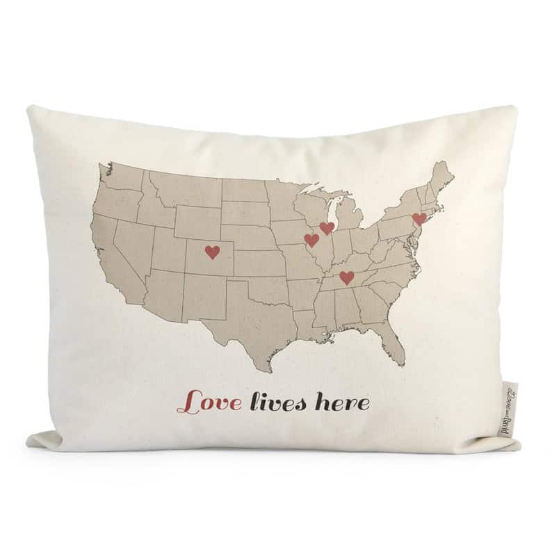 Gift ide for women men and families-Love Lives Here Map pillow, Gift For Mom, Gift for Parents, Gift For Grandma, Throw Pillows, Gift For Family,