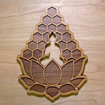 Meditation Lotus 18 or 22 Wood Wall Art Hanging - Laser Cut Wooden Living Room Home Decor Conscious Meditation Earthy Honeycomb Buddha