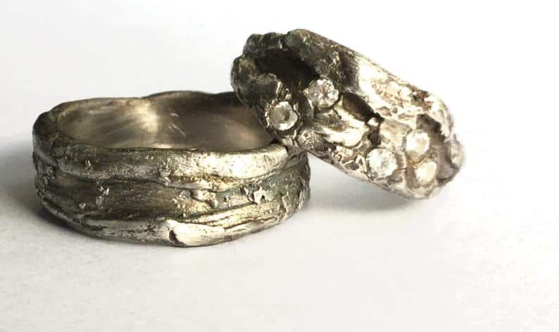 Modern Wedding Rings, His and Hers wedding bands, Silver couples rings, Primitive Raw Jewelry