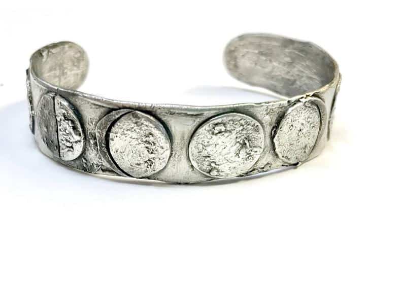 Moon Bracelet handmade Silver cuff moon phases waxing waning rustic unique jewlery nature anniversary gift eclipse bangle