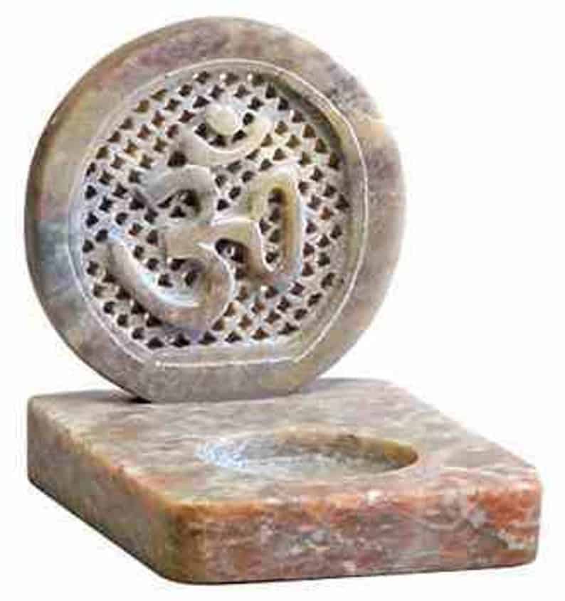 OM Soapstone Candle Burner and Cone Incense Holder