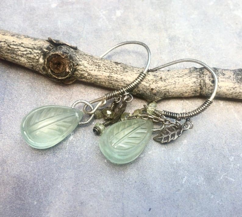 Nature Inspired Prehnite Leaf Earrings