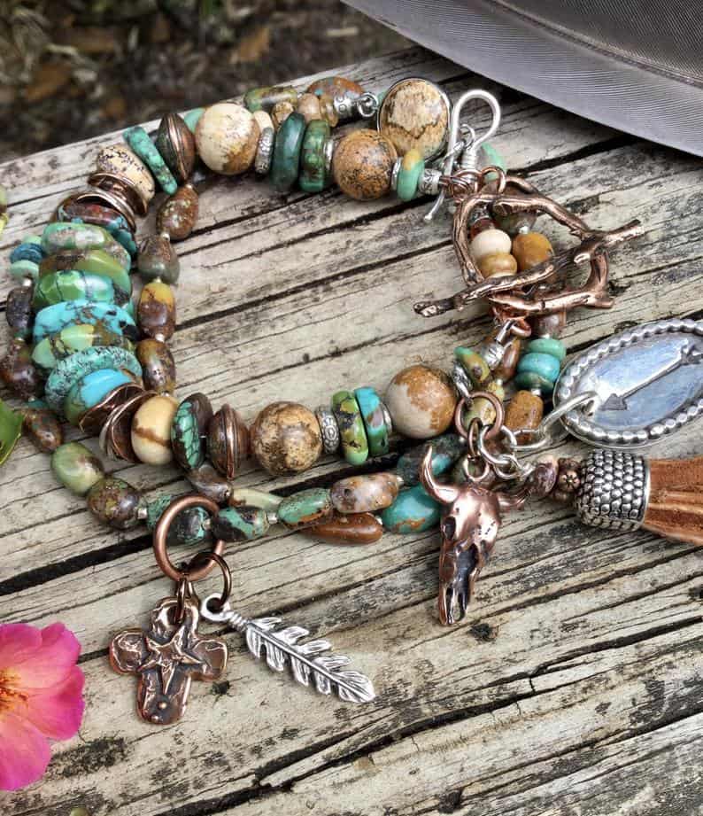 Ranch Style Bracelet Set. Turquoise Picture Jasper Copper Hill Tribes Silver Bracelet Set