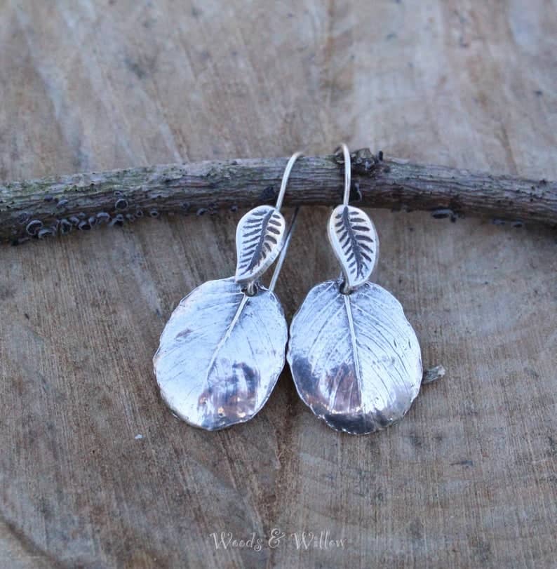 Silver Eucalyptus Earrings, Sterling Leaf Earrings, Silver Leaf Earrings, Artisan Leaf Earrings, Leaf Jewelr