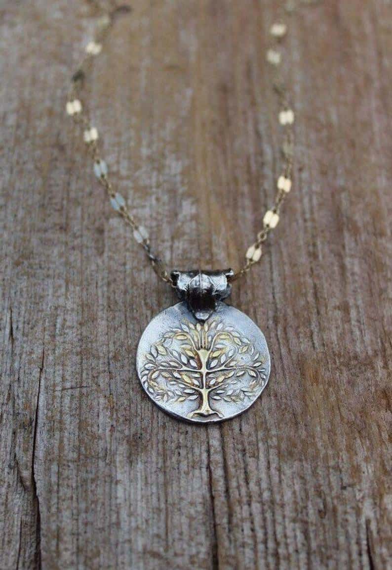 Silver and Gold Tree of Life Necklace, Tree of Life Necklace, Woodland Necklace, Two Toned Necklace, Artisan Tree of Life Necklace