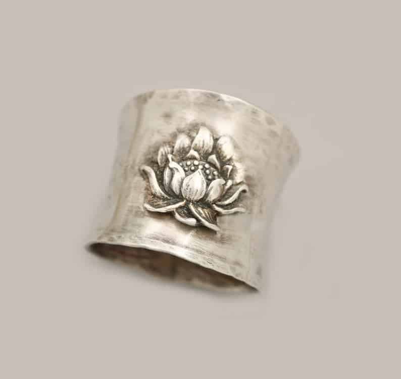 Sterling Silver Lotus Flower Ring, Spiritual Rings For Women, Buddha Hinduism Hippie Bohemian Thumb Ring, Pond Lily Yoga Jewelry