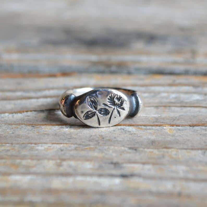 Sterling Silver Red Clover Botanical Ring, Recycled Gift, Nature Inspired, Floral Accessories by Peg and Awl handmade rings