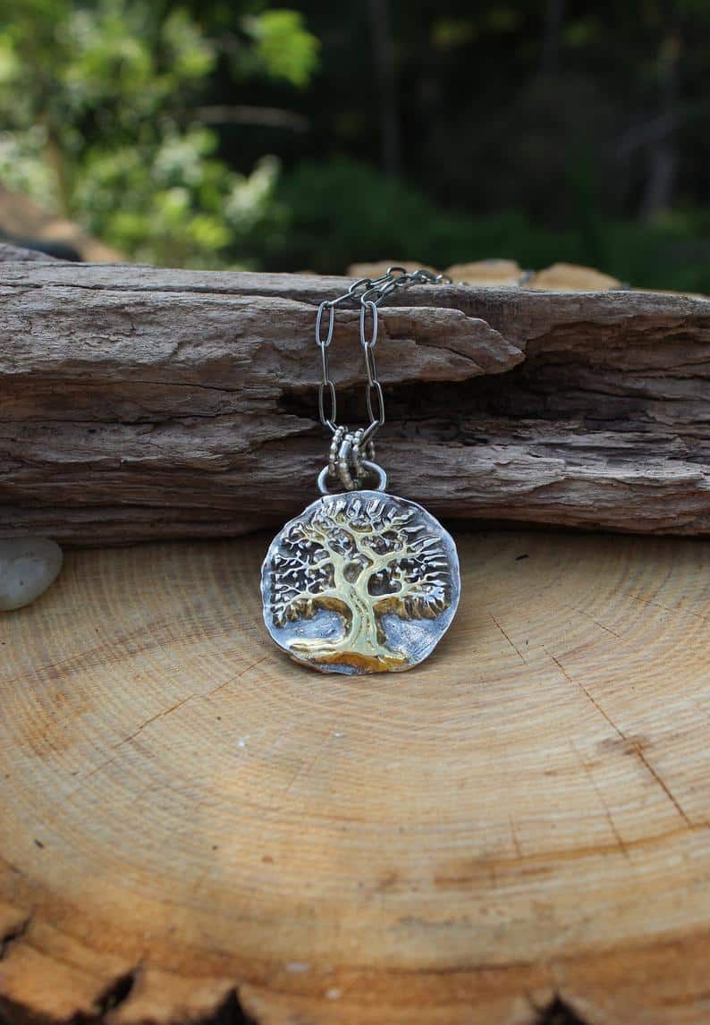 Nature Inspired Sterling Silver and Gold Tree of Life Necklace, Tree of Life Necklace, Tree Necklace, Family Tree Necklace, Artisan Tree Necklace