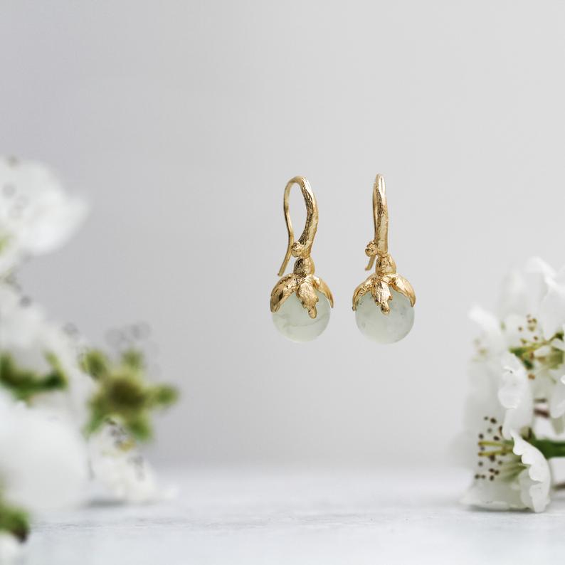 Nature Inspired Jewelry Wedding Earrings, Romantic Earrings, Dainty Earrings, Jade Earrings, Nature Inspired Earrings