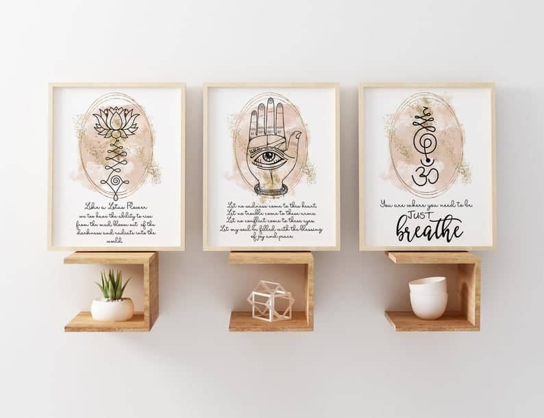 Yoga Wall Art Prints, Spiritual Gifts, Meditation Gift, Sacred Geometry, Buddha Quotes Wall Art, Om Decor, Hamsa Hand, Lotus Flower