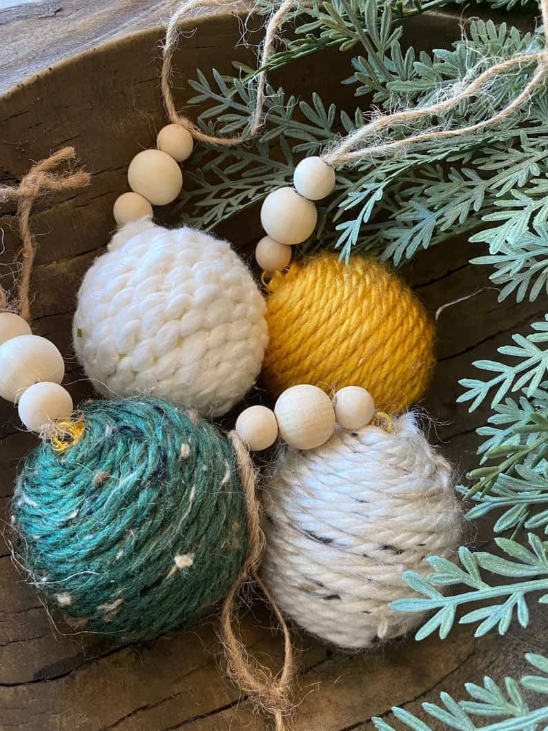 bohemian Christmas ornament, handmade yarn ornament,