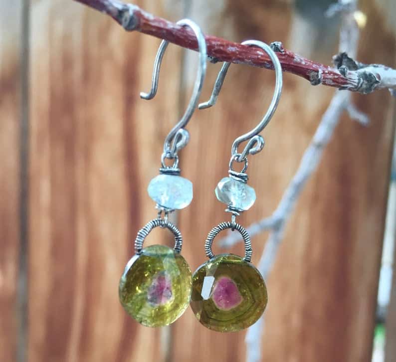 Watermelon Tourmaline & Aquamarine Earrings