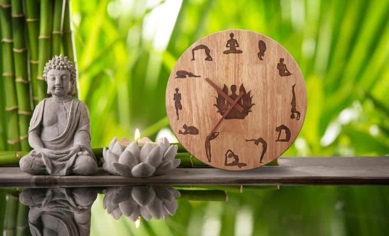 EARTH, Yoga Clock, Wall Clock, Yoga Gift, Decor, Yoga, Asanas, Time Piece, Clock