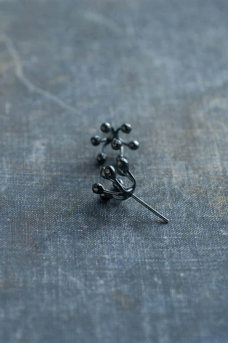 oxidised sterling silver stud earrings for women nature inspired handmade earrings