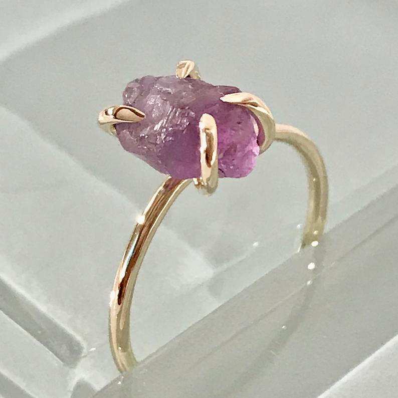 14k amethyst ring, 14k raw amethyst r