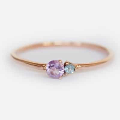 Amethyst Birthstone Ring for February 2 stone ring, amethyst ring, aquamarine ring, gemstone ring, multistone ring, birthstone ring, minimalist ring, two stone ring,everyday ring