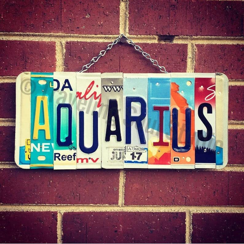 Aquarius License Plate Sign, Aquarius Gifts, Astrological Signs, Birthday Gift Ideas, Zodiac Sign Art, January Birthday Gifts