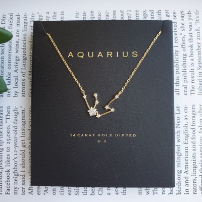 Constellation Necklace Aquarius 24K White Gold Dipped Zodiac Necklace, Zodiac Constellation Necklace Aquarius necklace, Zodiac Aquarius cz