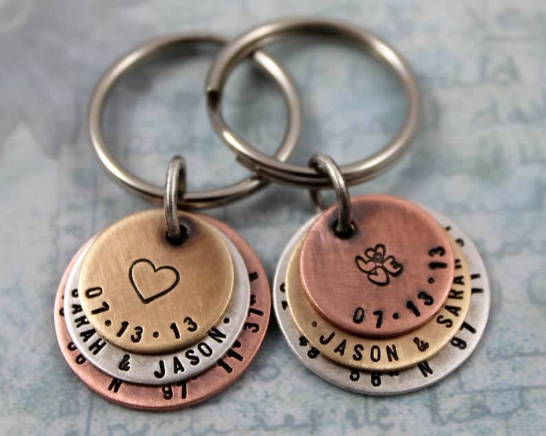 Inspirational gift, Couples personalized keychains with date, names and coordinates, his & hers, custom keychains, wedding gift