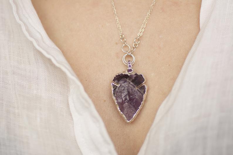 Raw Amethyst Heart Necklace. Amethyst Necklace. Rough Amethyst Necklace. Raw Amethyst Necklace