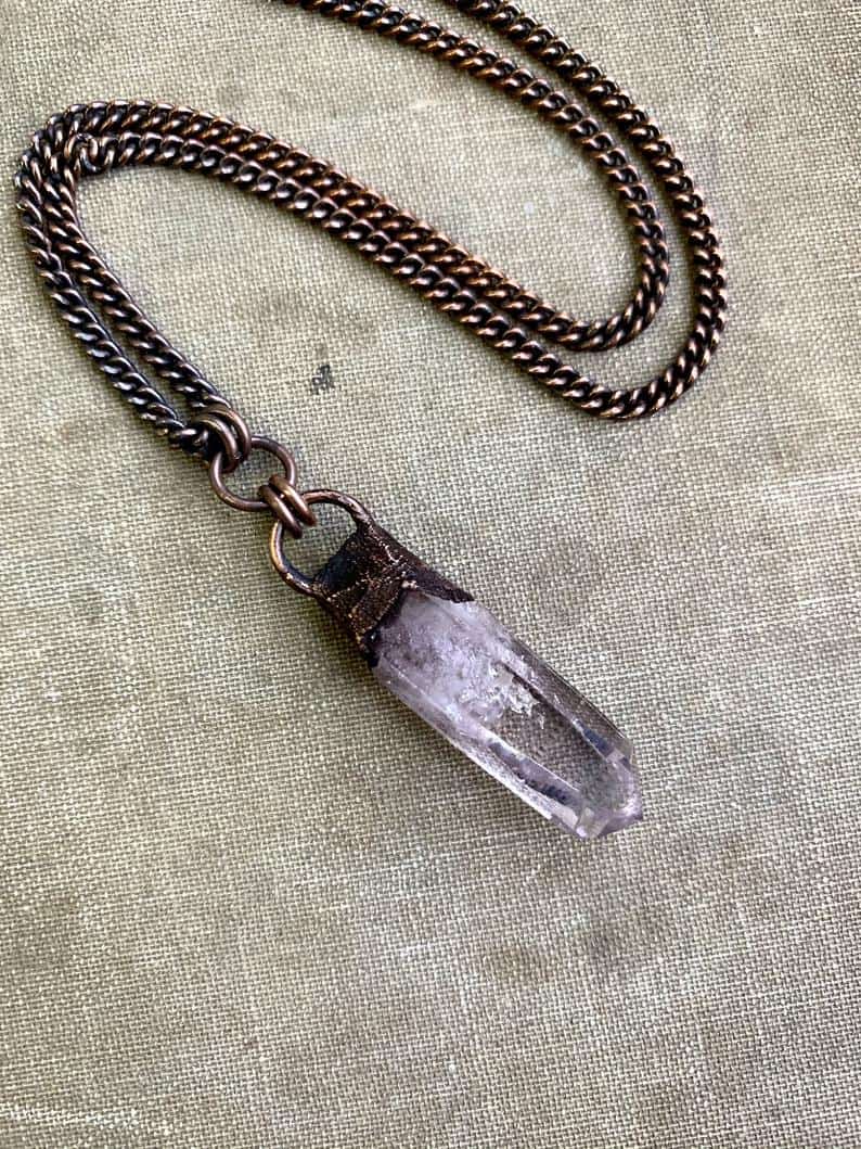 Raw Amethyst Pendant - Lavender Crystal Necklace -Healing Stones - Antique Copper Chain - February Birthstone Jewelry
